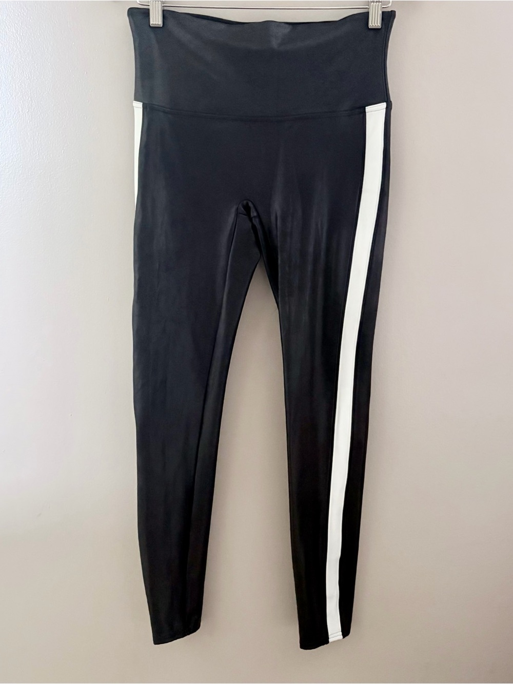 SPANX Black Leggings with White Side Stripe